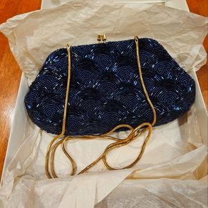 Blue Glass Beaded Vintage Evening Bag